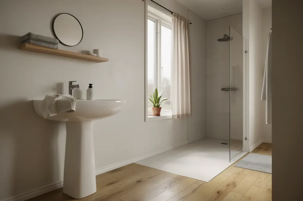 helrenovering av badrum med kakel och dusch i skokloster